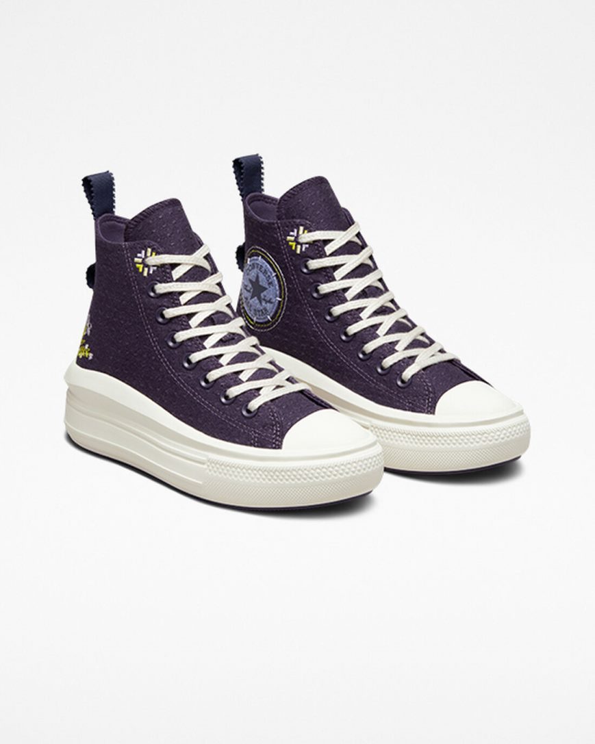 Dámské Boty Na Platformy Converse Chuck Taylor All Star Move Autumn Embroidery Vysoké Fialové | CZ 31JGH94